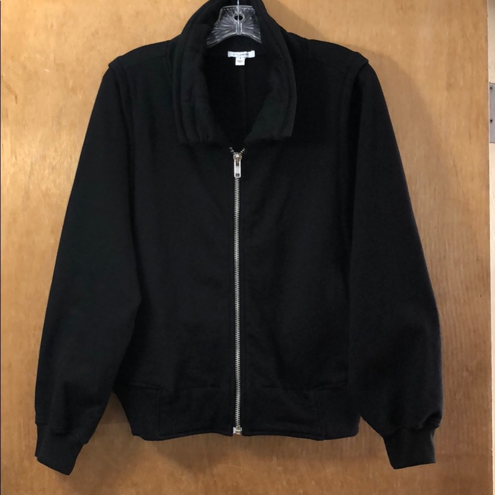 STYLEMINT Black Zip Jacket Ruched Collar, Ribbed, Dolman dolman Sleeves Cozy S